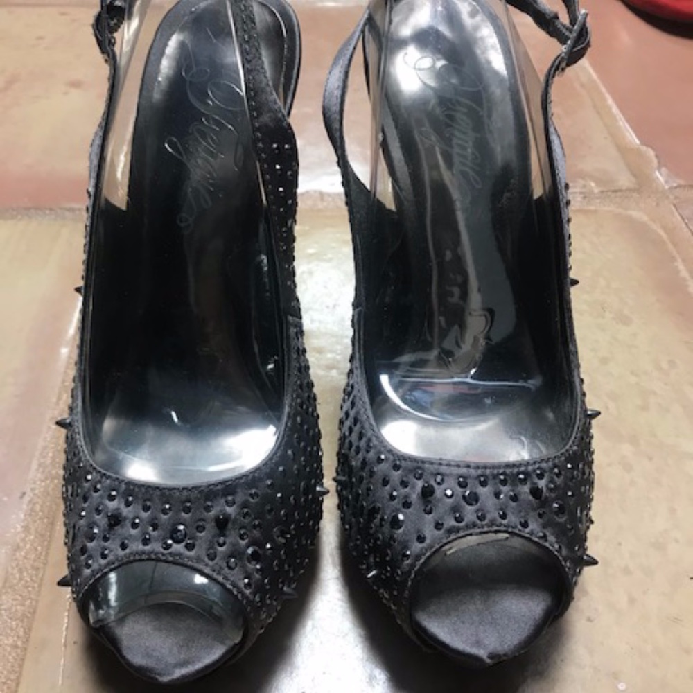 Fergilicious Pewter Stud Slingback Heels Sz 8.5